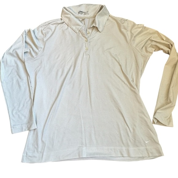 Nike Golf Fit Dry Long Sleeve Polo Size L White Stripe Sporty Classic A154 - Picture 1 of 5